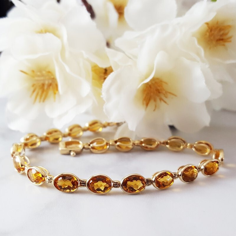 12.2 Ct Oval Yellow Topaz Tennis Bracelet in Sterling Silver  