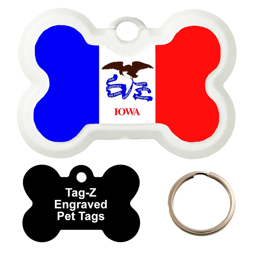IOWA FLAG - CUSTOMIZED - PET TAG - BONE Shape - Tag-Z Dog Tags