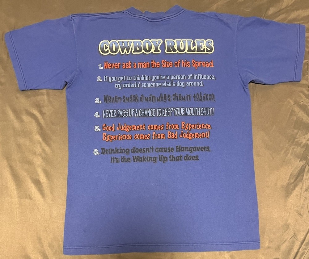 Vintage  Wrangler Cowboy Rules Western Usa Y2k Mullet Graphic T-Shirt Size L