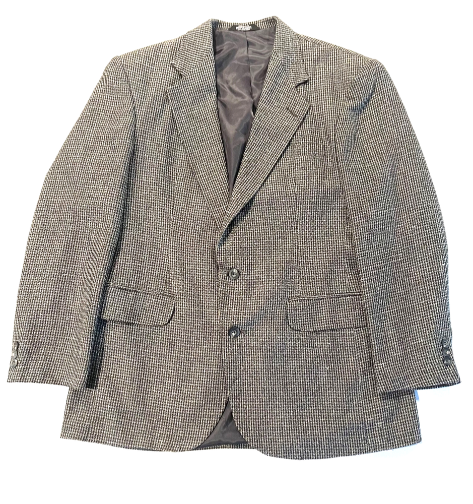 Haggar Men’s Size 42R Wool Blend Lined Jacket Houndstooth Sports Coat Blazer