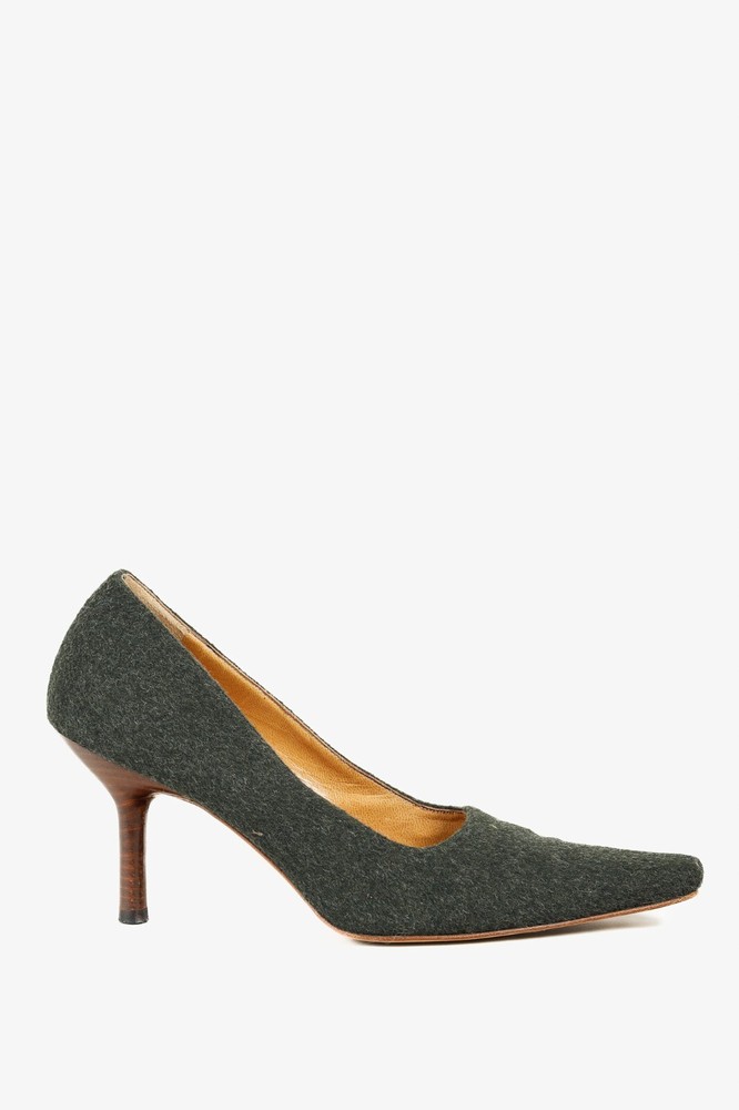 Gucci Tom Ford Era Green Wool Pointed-Toe Heels Size 7.5B Designer Shoes