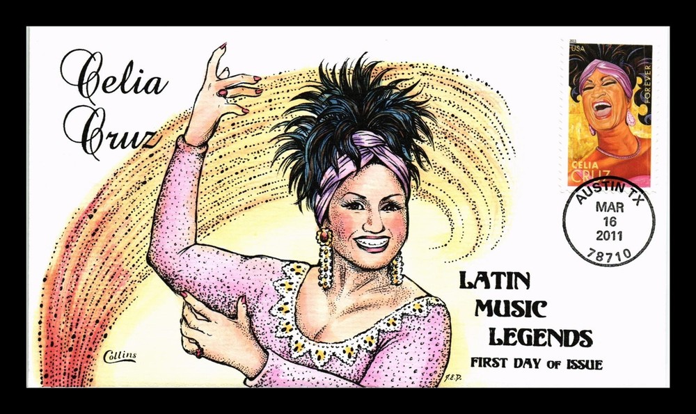 DR JIM STAMPS US COVER CELIA CRUZ LATIN MUSIC LEGEND FDC COLLINS HAND PAINTED