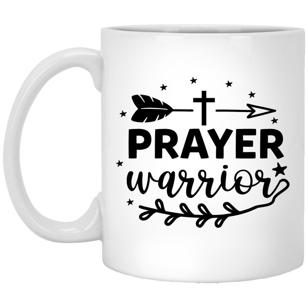 Prayer Warrior White Ceramic Christian Coffee Mug Gift for Mom Jesus Lover Cup