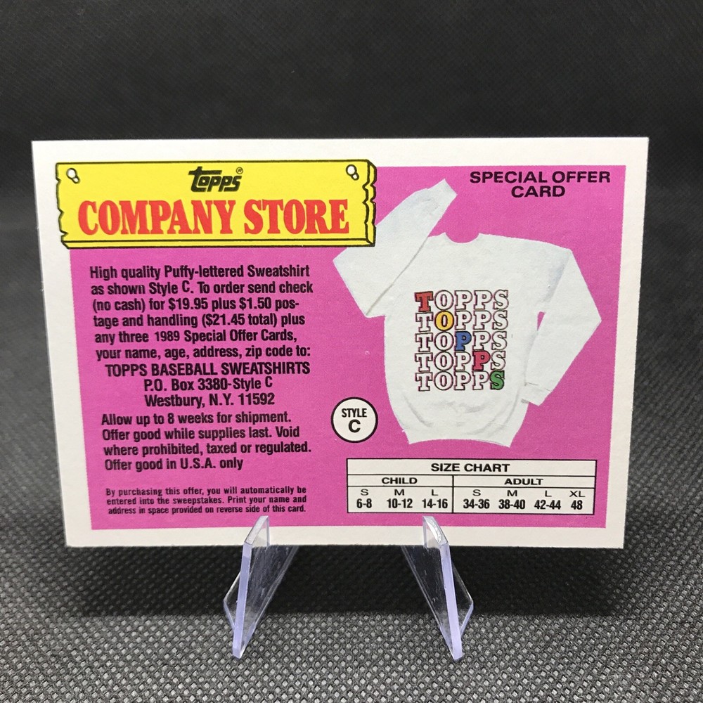 1989 Topps Company Store Special Offer Sweatshirt Card Expired