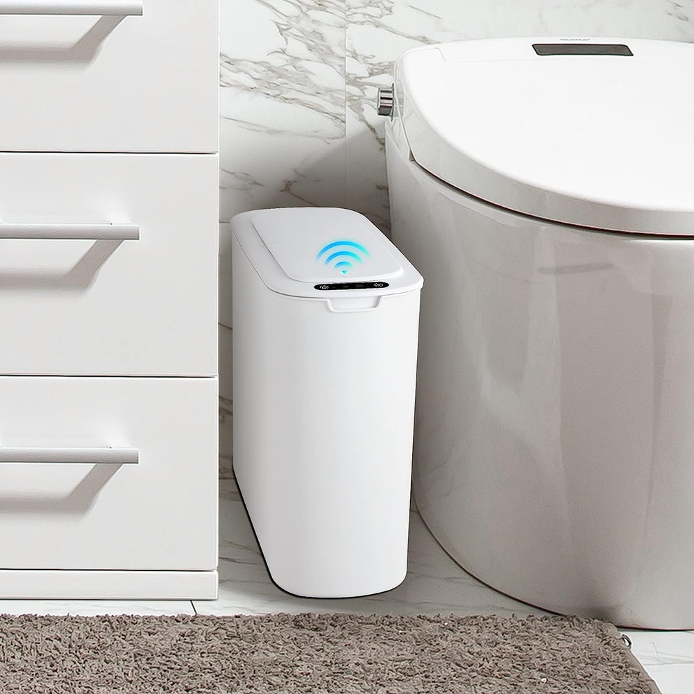 Automatic Motion Sensor Bathroom Trash Can with Lid, 2.6 Gallon White-Slim
