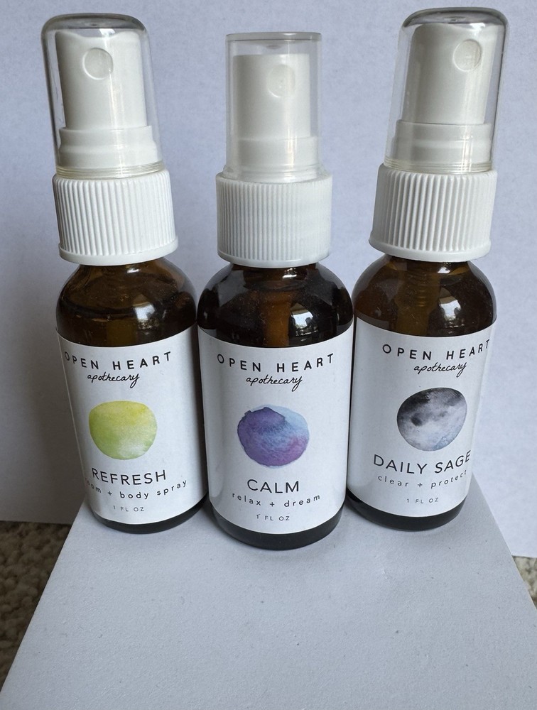 3-Pack Open Heart Apothecary Aromatherapy Sprays - Refresh, Calm, Daily Sage