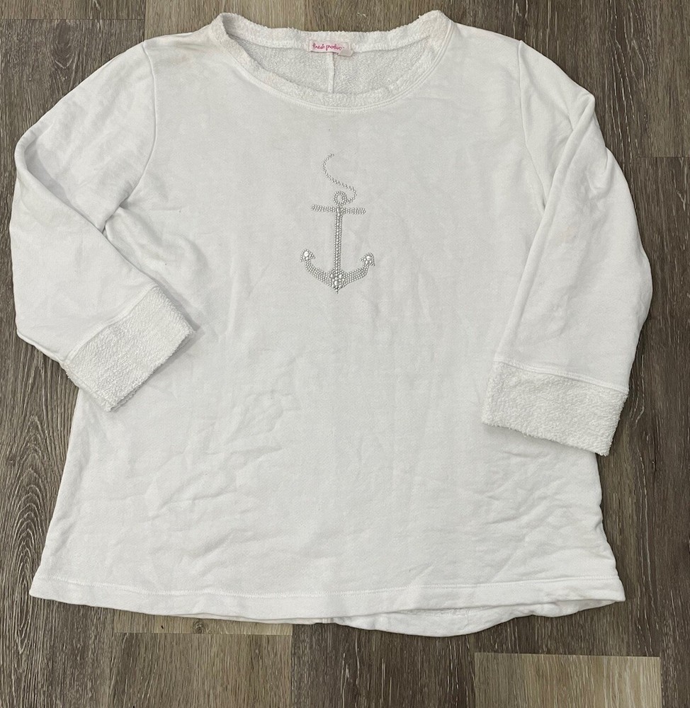 Women's White Anchor Studded 3⁄4 Sleeve Fresh Produce Sweatshirt Size Medium  