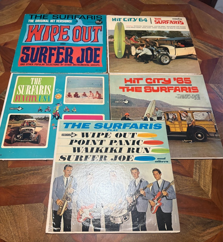5 THE SURFARIS SURF HOTROD Rock 60's LPS DECCA Fun City USA, Wipe Out, Hit City