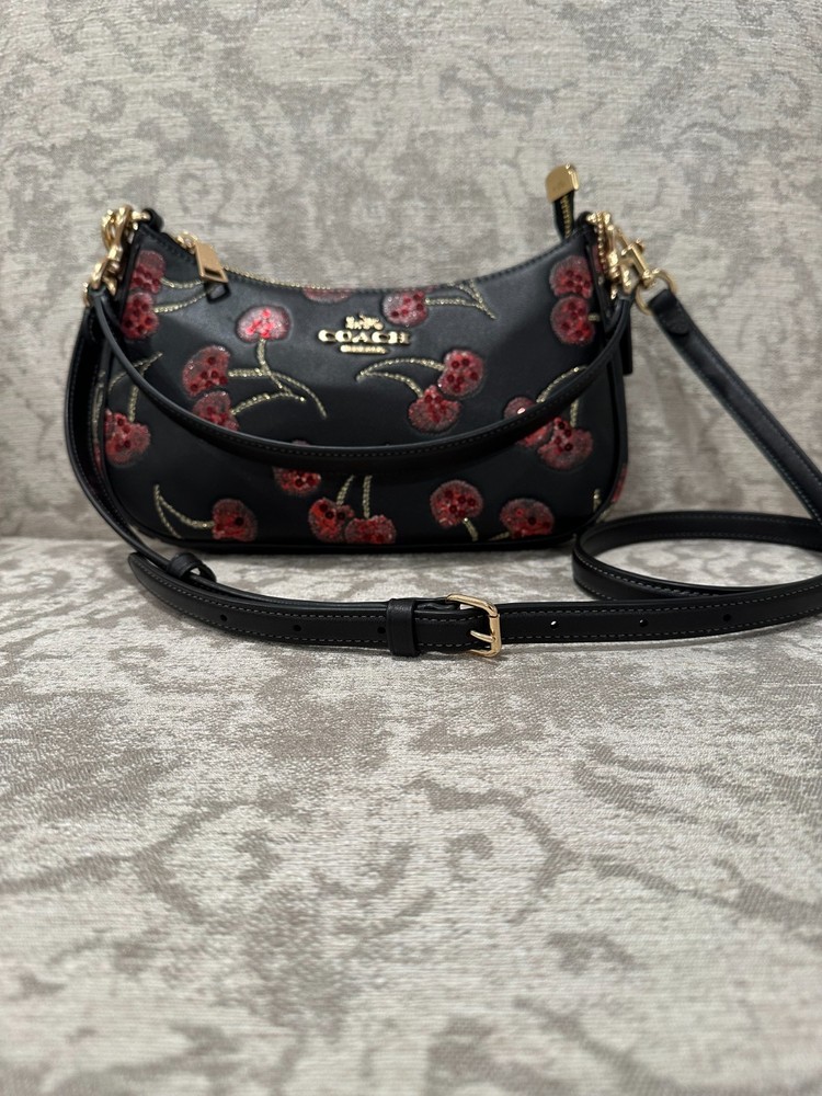 NWT Coach Teri Shoulder/Crossbody Bag With Cherry Print Leather/Gold/Black CCZ16