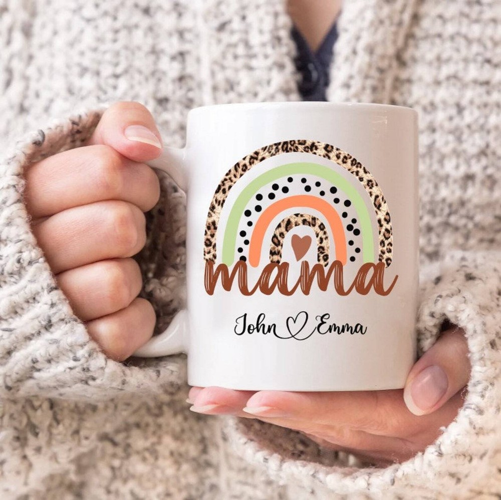 Personalized Mama Mug Custom Kids Name Mug Mothers Day Gift For Mom Retro Leopar