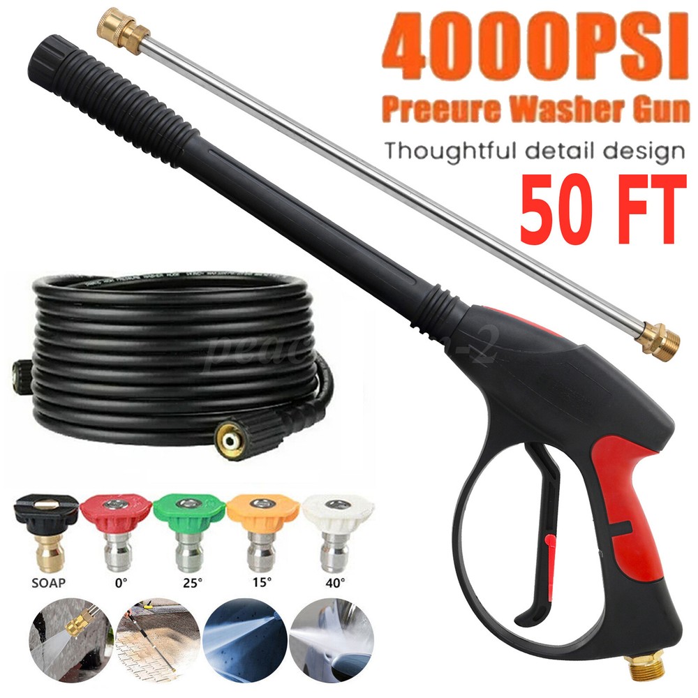 High Pressure Car Power Washer Gun 4000PSI Spray Wand Lance Nozzle and Hose Kit