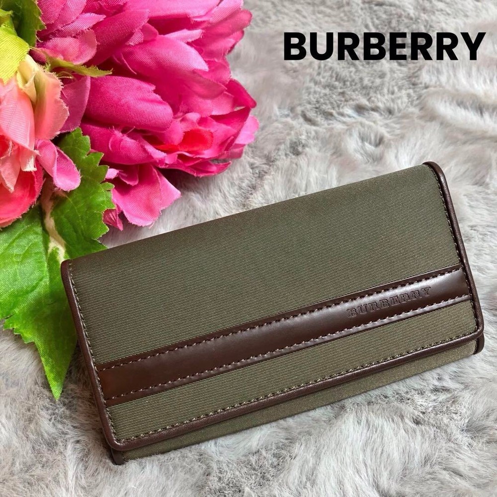 Burberry Key Case Key Ring Nova Check Leather Green Brown Accessory Used