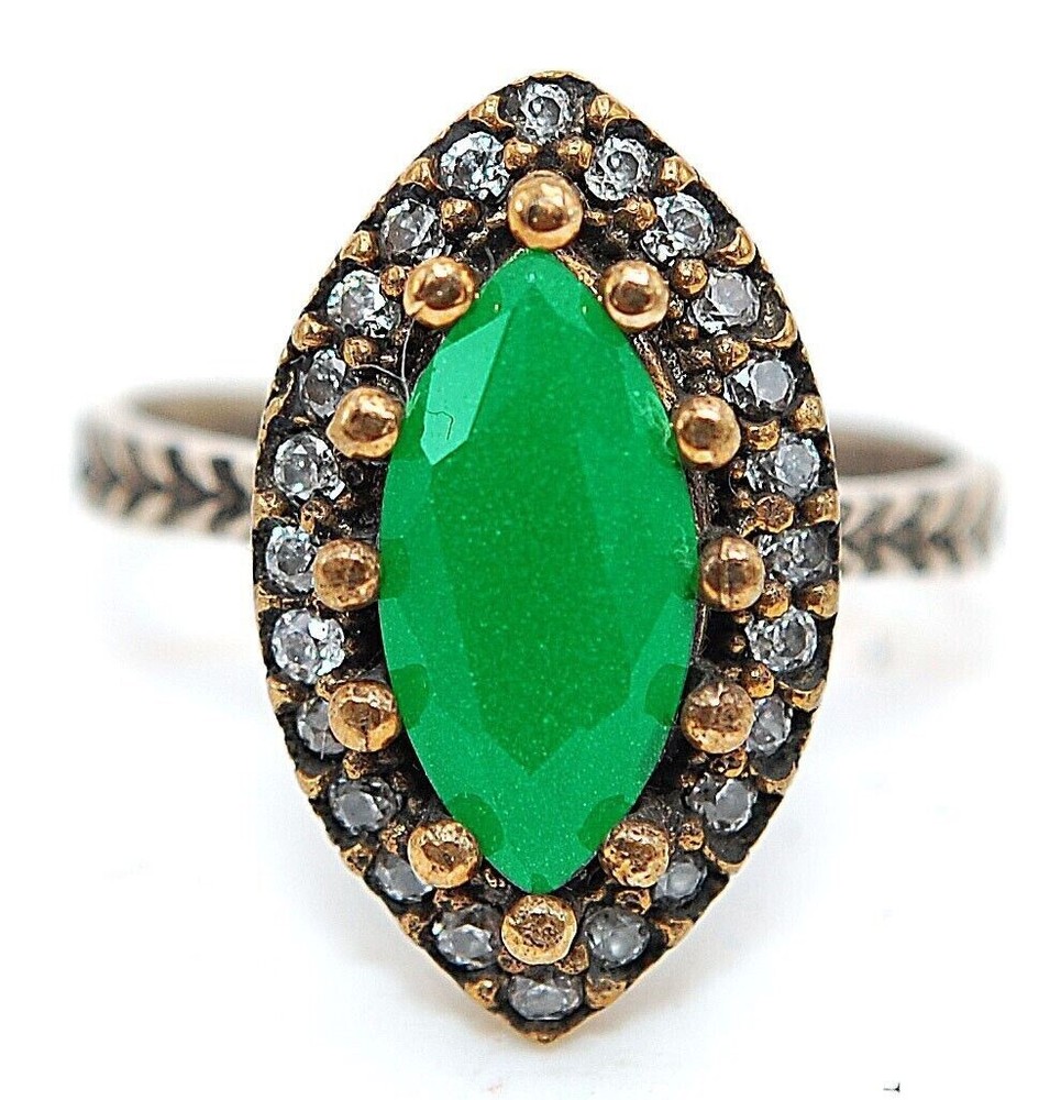 Stylish Ottoman Empire Inspired 2CT Treated Emerald Sterling Silver Ring Size 8 HB2-5