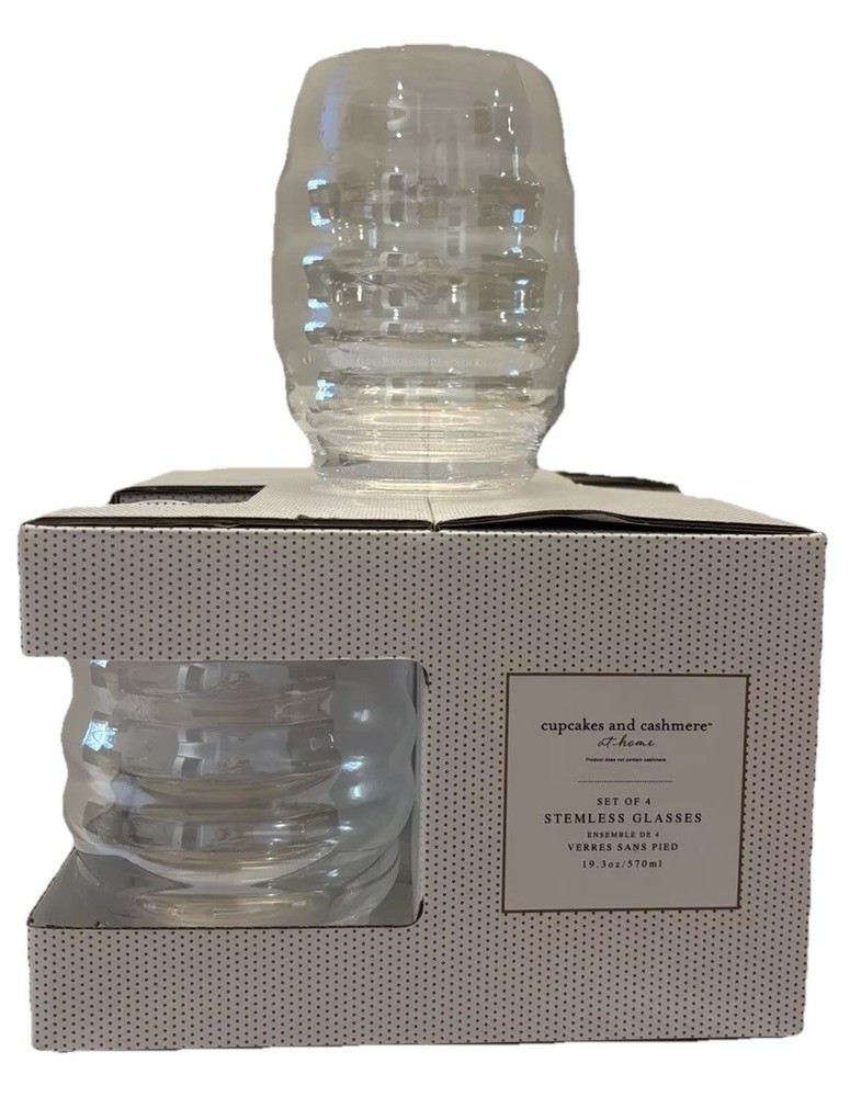 Cupcakes & Cashmere 4-Piece Stemless Ribbed Glass Set New