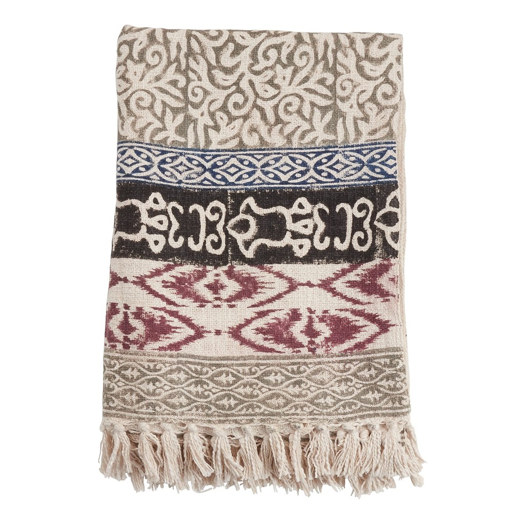 Block Print Throw Blanket, Multicolor, 47''x70'' (TH211.M4770B)