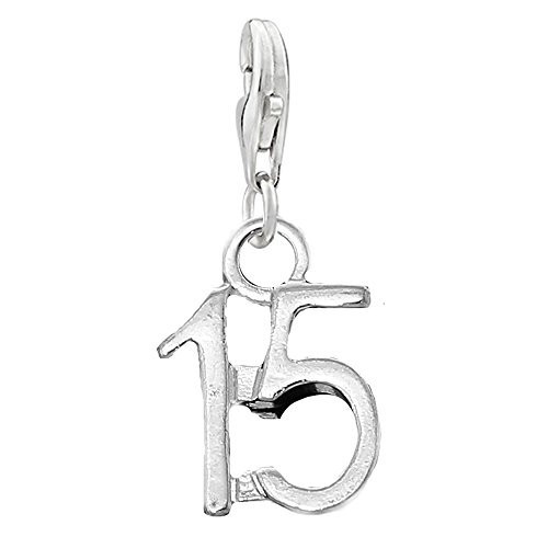 Number 15 Clip on Pendant Charm for Bracelet or Necklace