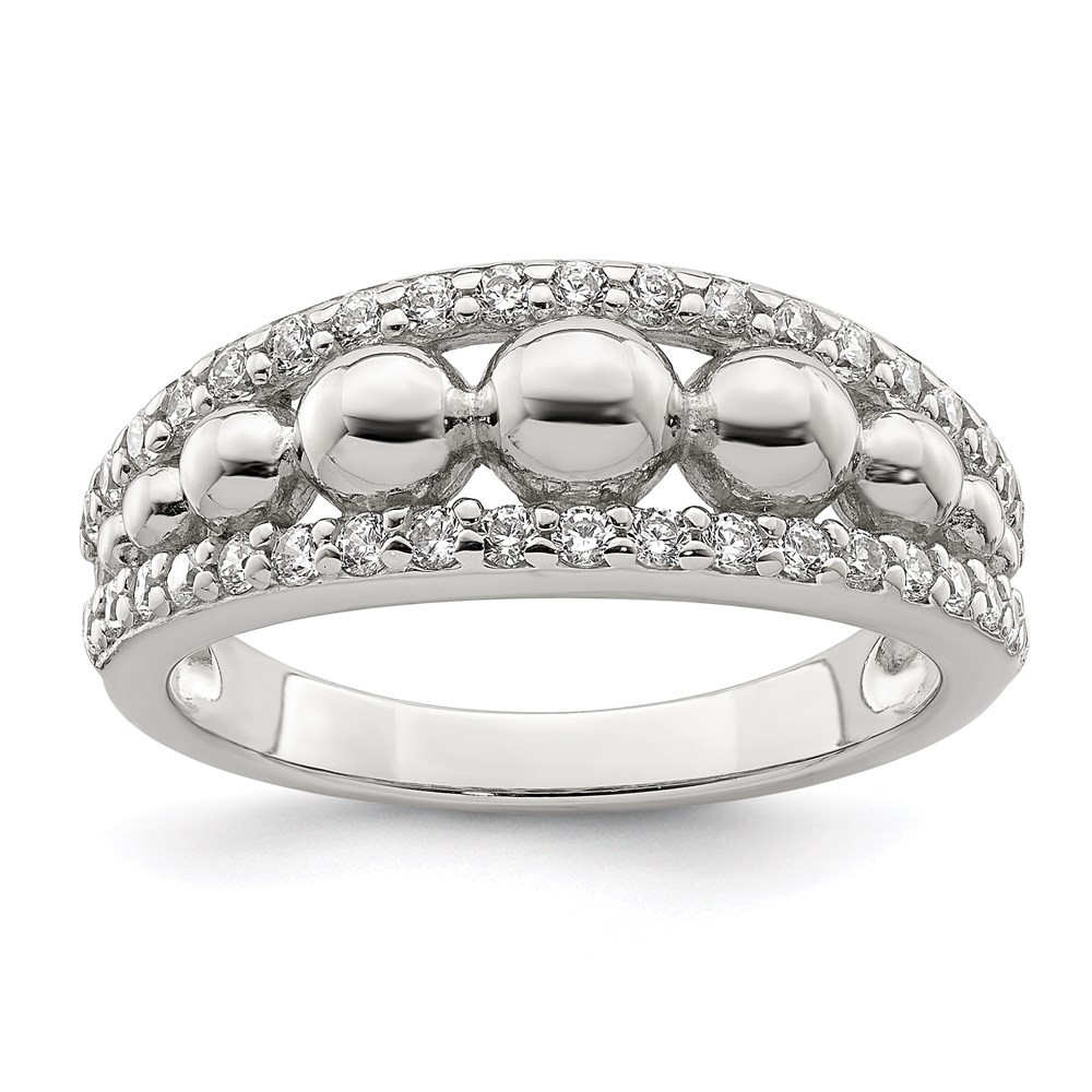 Sterling Silver Cubic Zirconia w/Beads Ring Size 7 for Women