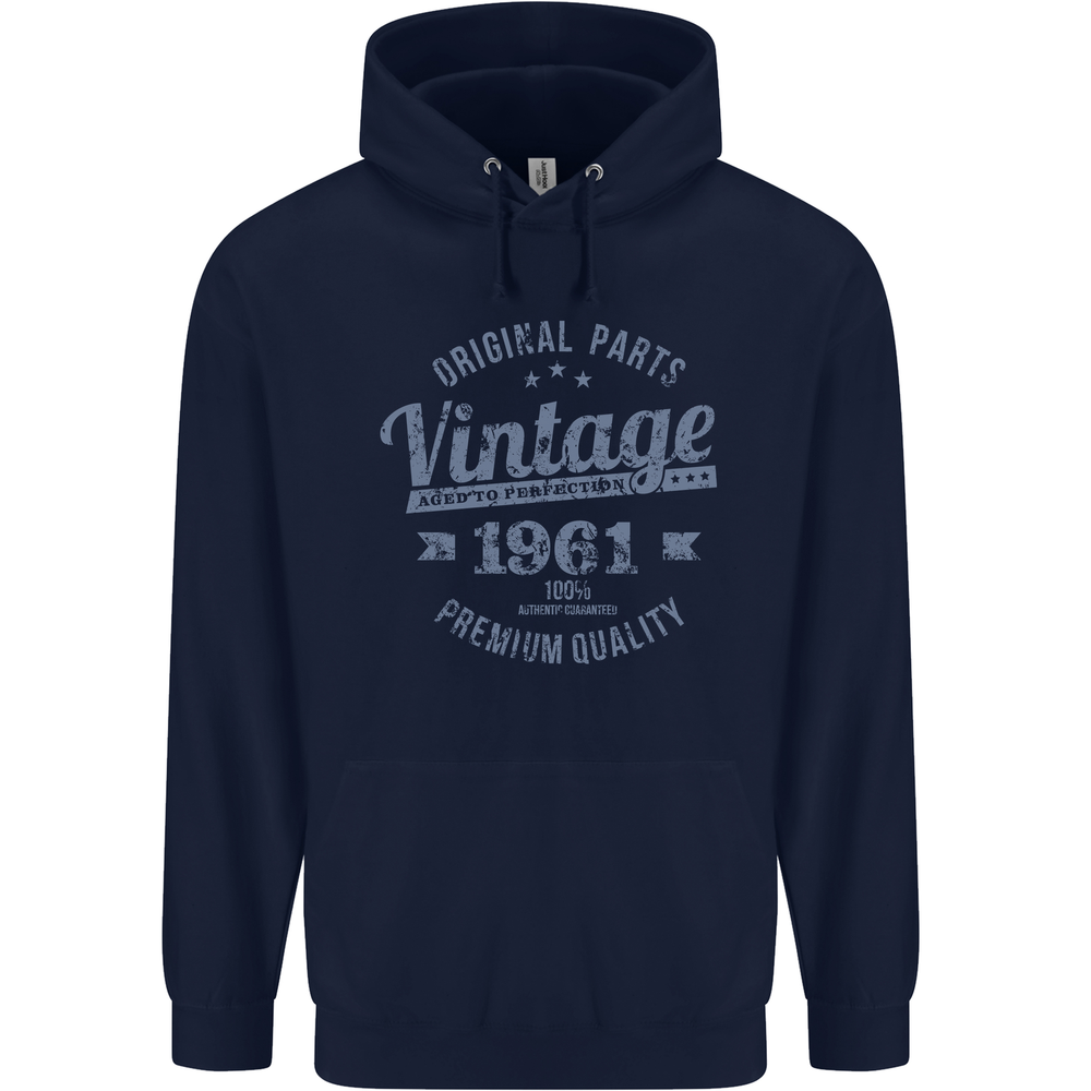 Vintage Year 63rd Birthday 1961 Mens 80% Cotton Hoodie Navy Blue