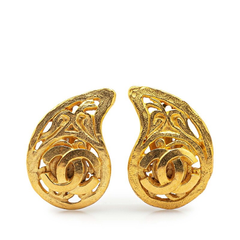 Chanel Vintage Coco Magatama Drop Earrings Gold Plated 907967