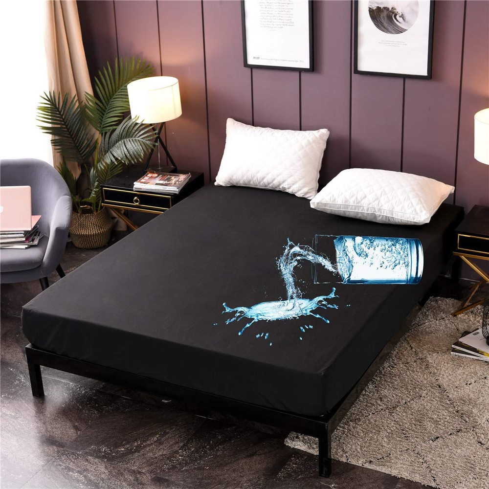 Black Waterproof Mattress Protector Cover Queen Size 14 inches Deep Pocket Po...