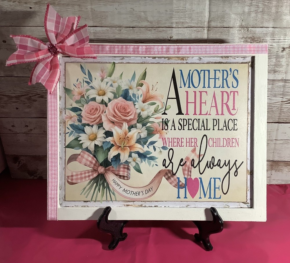 Mothers Day Mom Gift Art Sign Plaque W/ Removable Ribbon & Bow Easel Included-image