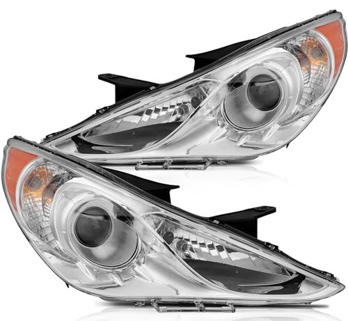 Headlight Assembly for Hyundai Sonata 11–14 Chrome Housing Amber Reflector