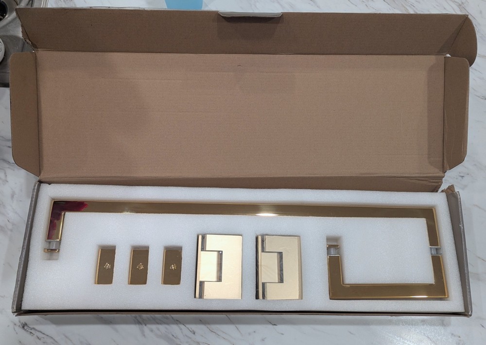 Polished Brass Shower Towel Bar Hinge Door Hardware Set by Umbra Glass Warehouse