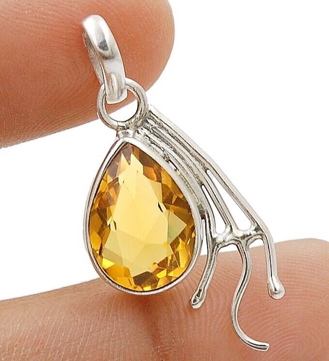 5CT Natural Golden Citrine Sterling Silver Pendant 1.5 Inch