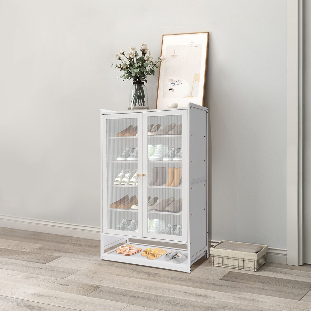 Free Standing Shoe Cabinet with Magnetic Doors for Organized Storage