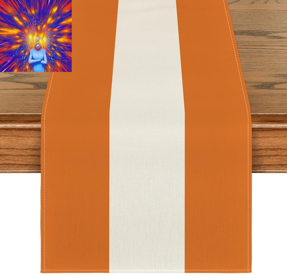Orange White Stripes Fall Table Runner, Autumn Classic Modern Party Kitchen Dini