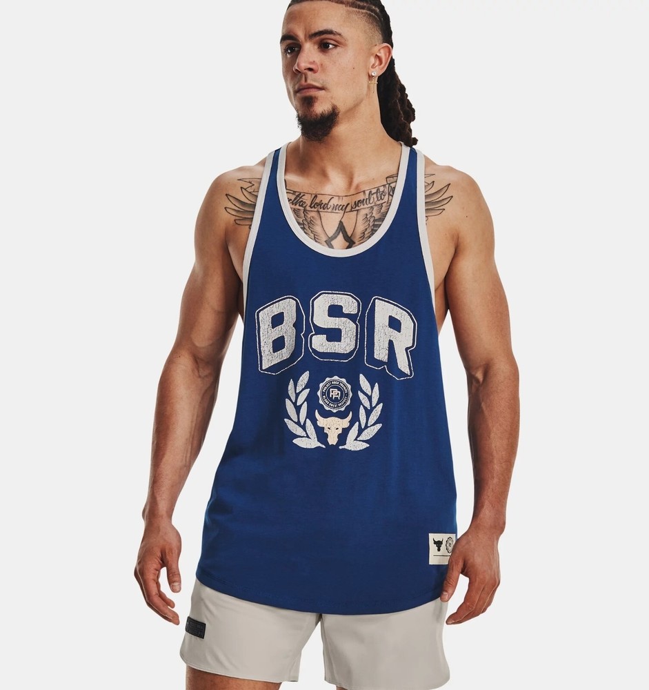 Under Armour Tank Top Men S Project Rock BSR Blue Flag Tank Athletic Loose Fit