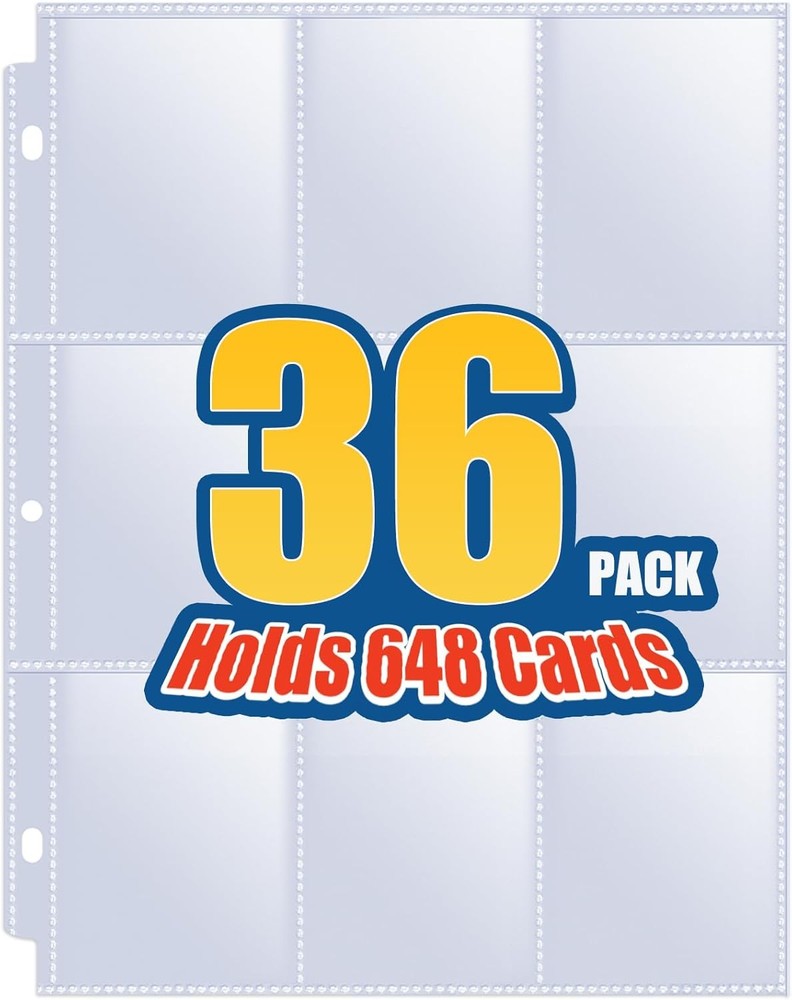 36 Pack 9 Pocket Page Protectors, Sooez Trading Card Sleeves for 3 Ring Clear
