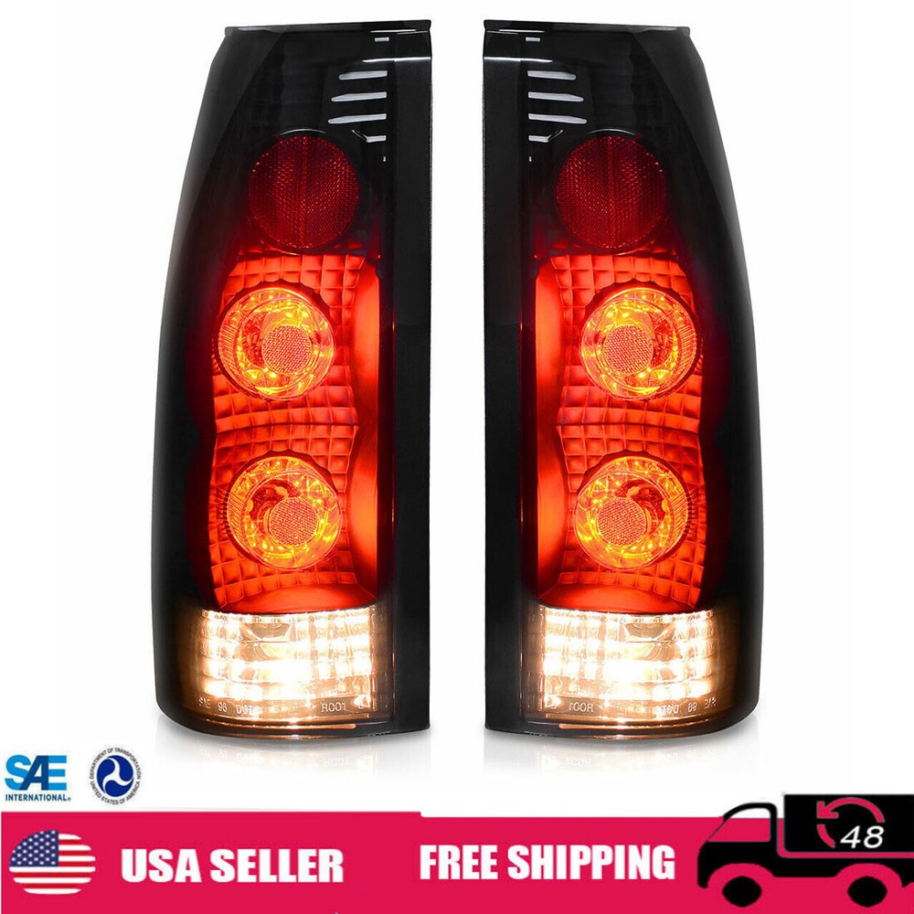 1988-1998 Chevy GMC C/K 1500 2500 3500 Black Smoke Tail Lights Pair L&R