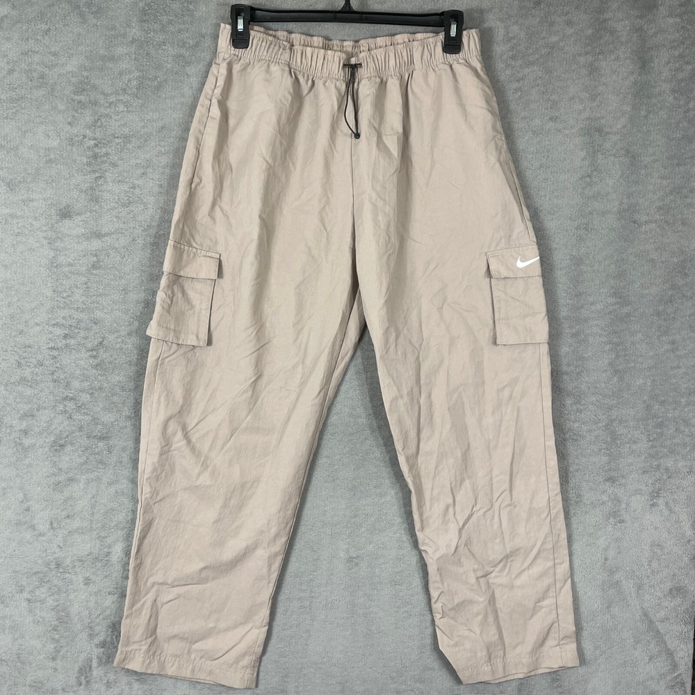 Nike Essential High Rise Woven Cargo Pants Womens L Beige Y2K Nylon Baggy Large