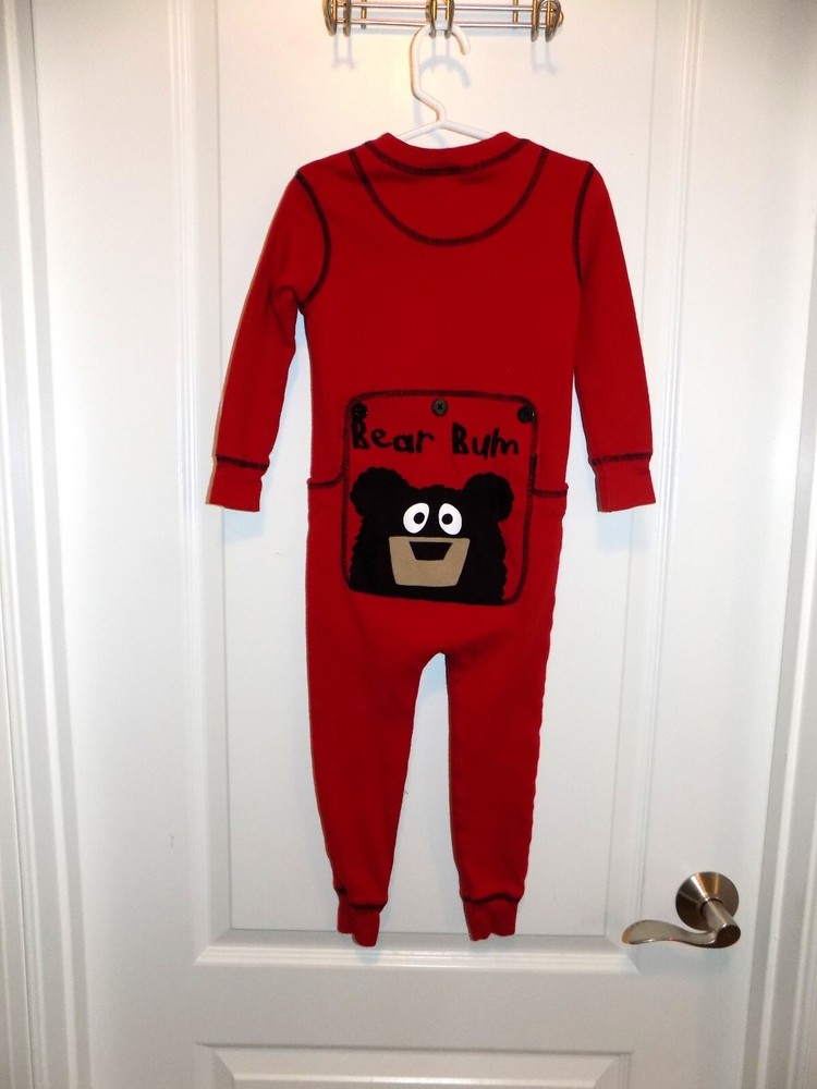 LAZY ONE Boys Girls Red One Piece Pajamas Bear Bum Union Suit 2T Xmas