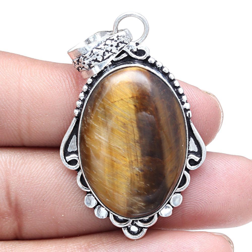 Handmade Antique Tiger's Eye Gemstone Necklace 2 Inch