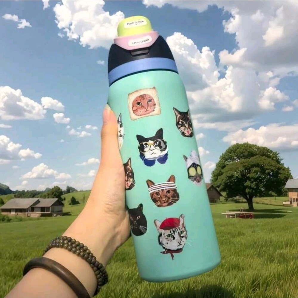 Owala 32oz  Baby Blue Printed Cat Free Sip New Edition