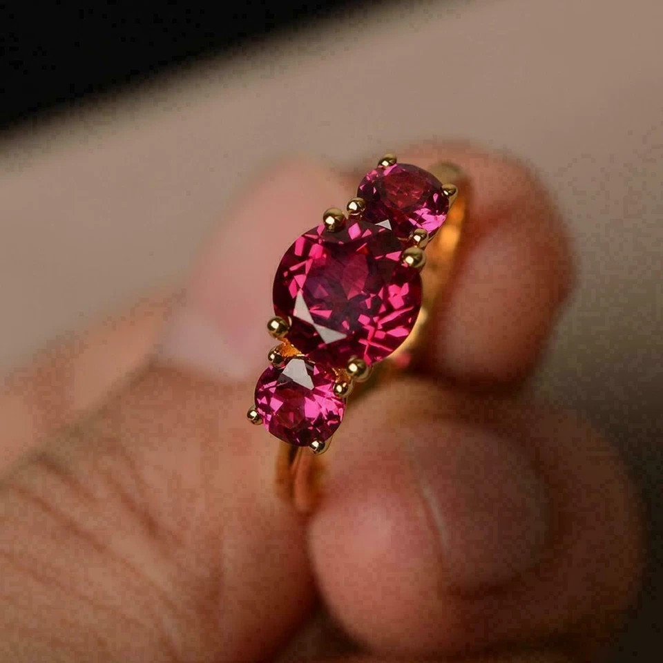 3.65 Ct Round Cut Natural Ruby Anniversary Ring 14k Yellow Gold