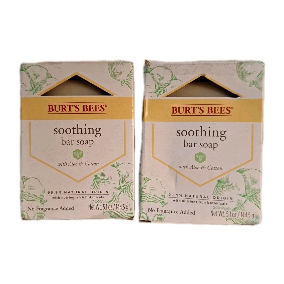 Burt's Bees Aloe & Cotton Soothing Bar Soap 5.1oz Unscented 2-Pack New