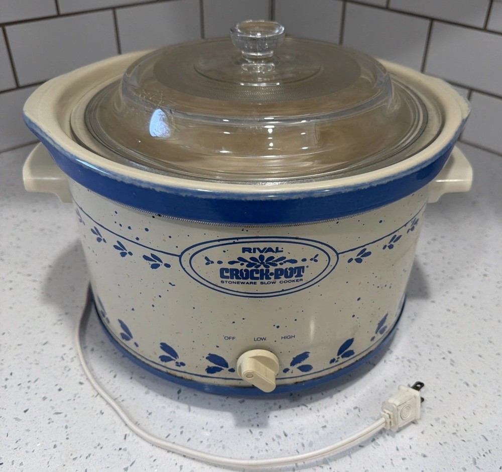 Rival 5 Quart Crock Pot Stoneware Slow Cooker 3355 Vintage Working w/ Glass Lid