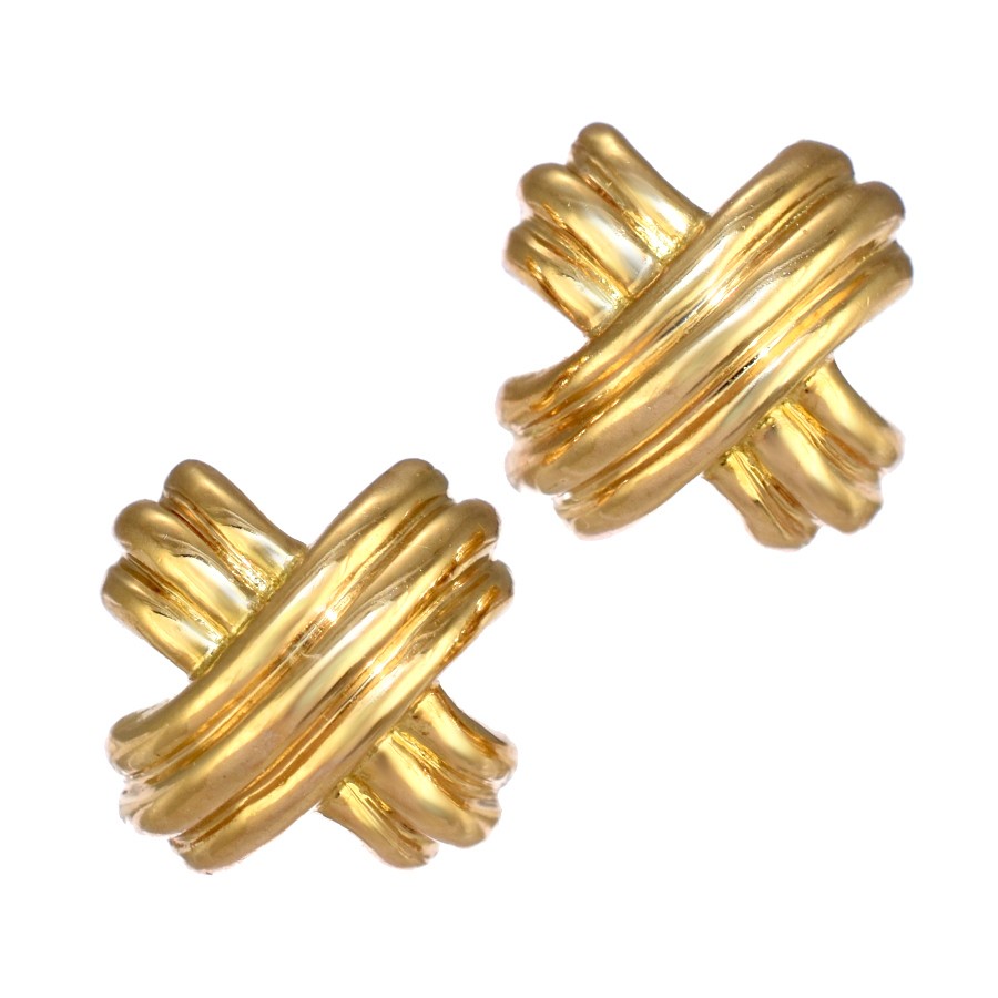 Tiffany K18 Yellow Gold Signature Earrings for Both Ears