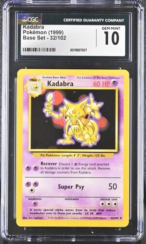 CGC 10 KADABRA 32 BASE SET UNLIMITED POKEMON GEM MINT VINTAGE