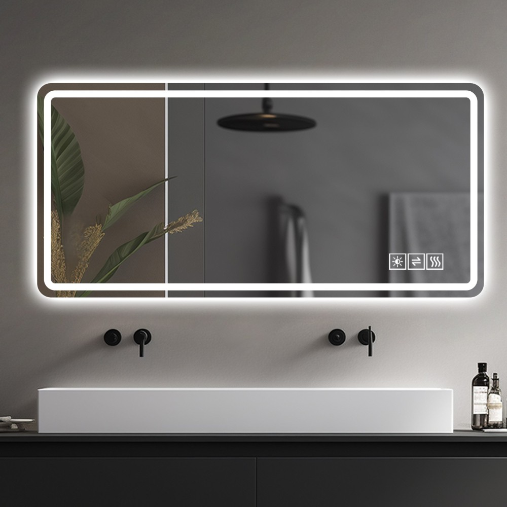 28x60 Inch Silver LED Bathroom Vanity Wall Mirror Anti Fog Dimmable