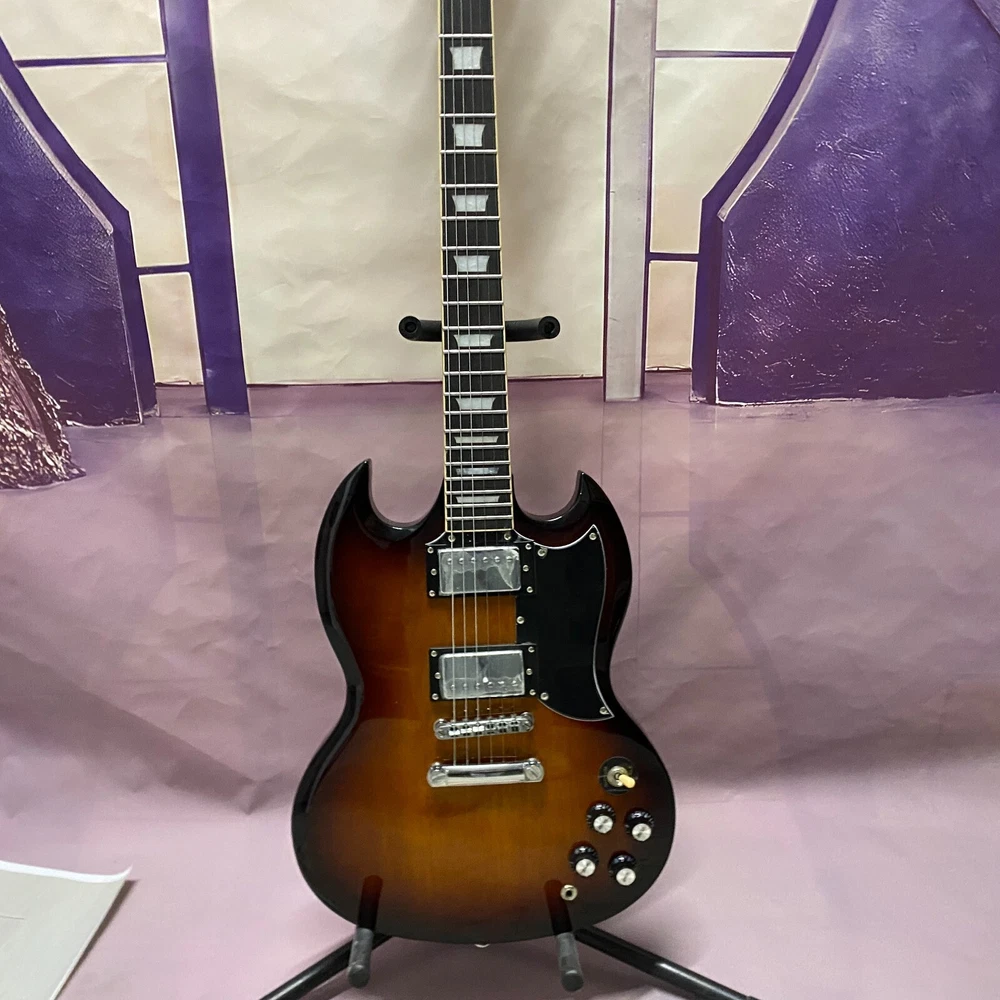 US warehouse brown six-string SG electric guitar chrome hardware Fast delivery