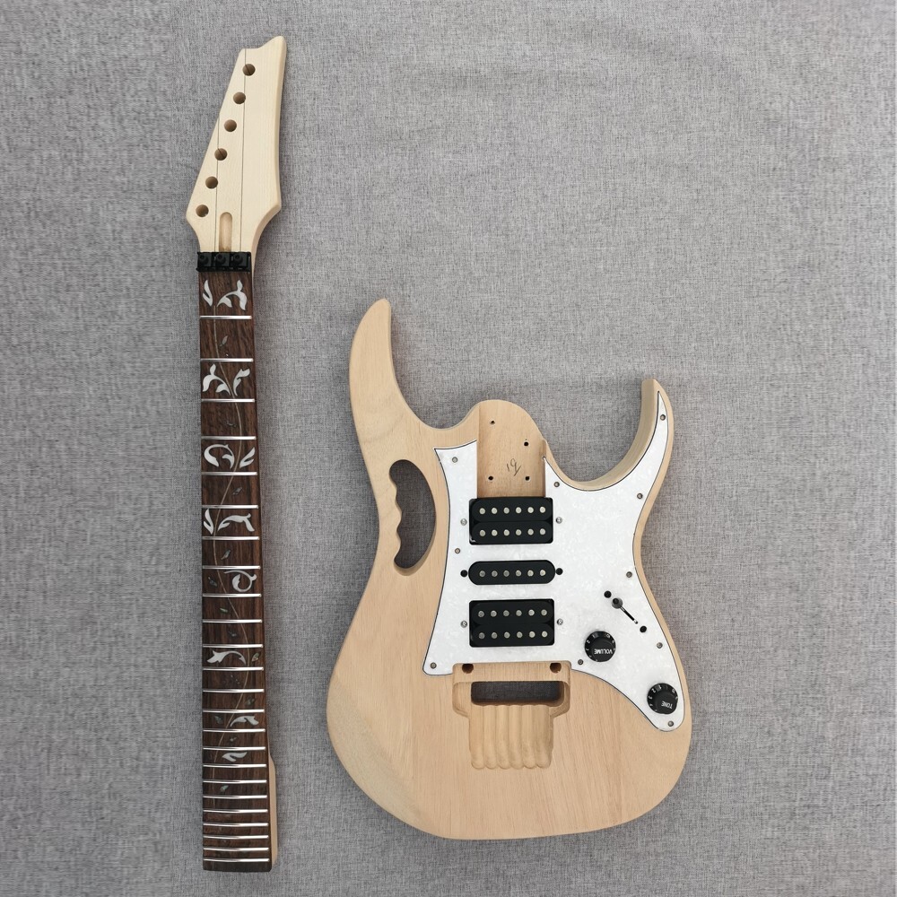 DIY HSH electric guitar with double rock tremolo, flower inlay, 24 frets, maple neck