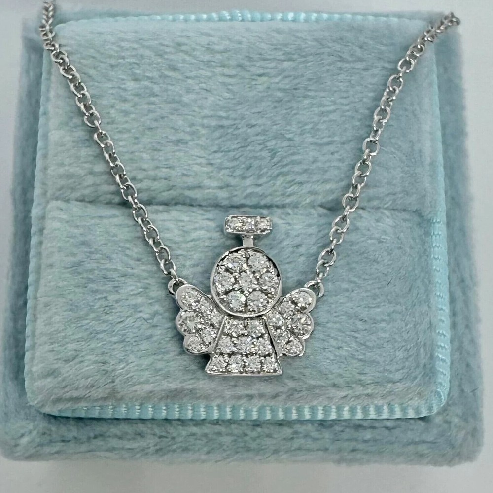 Round Cut Simulated Diamond Women's Stunning Angle Pendant 14K White Gold Plated