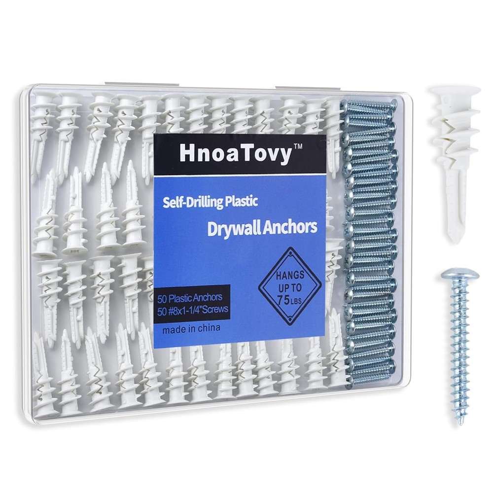 50 Sets Heavy-Duty Drywall Anchors & Silver Screws (100PCS) for Secure Wall Mounting