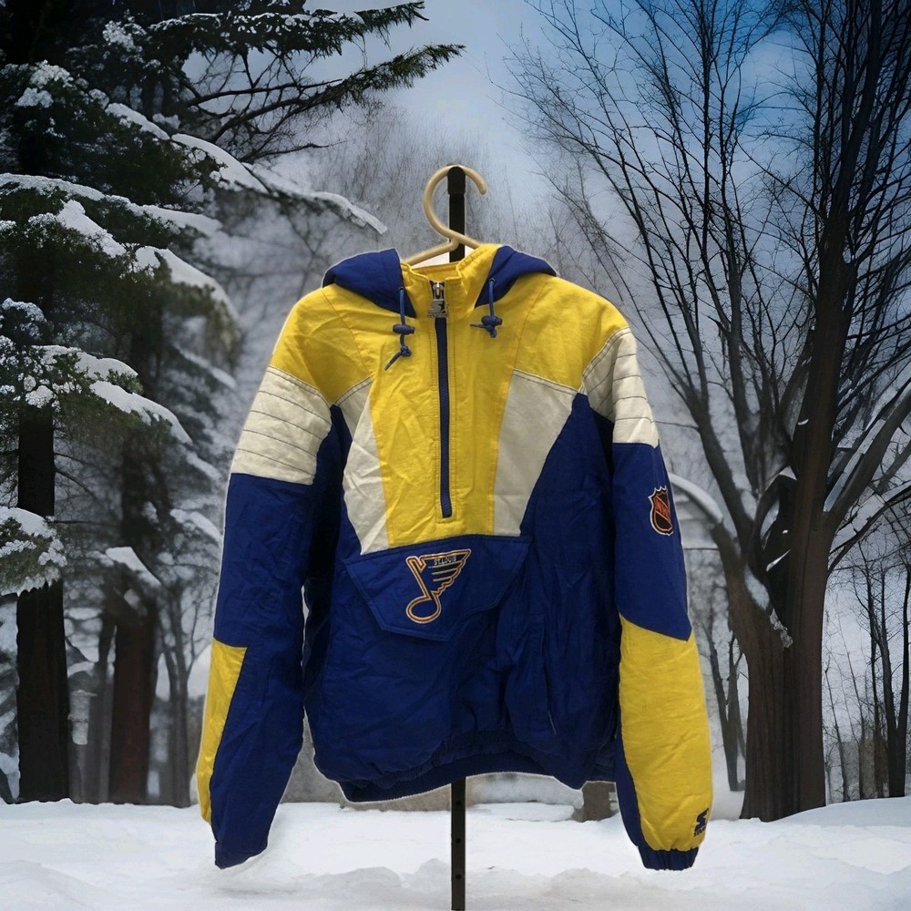 Vintage Saint St Louis Blues NHL Hockey Puffer Starter Hooded Coat Jacket Sz. L