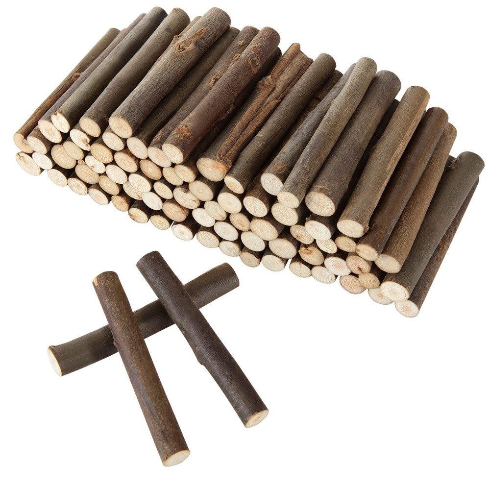 DIRBUY 100PCS 4 inch Wood Log Sticks for Crafts 0.4-0.6 inch in Diameter - Na...