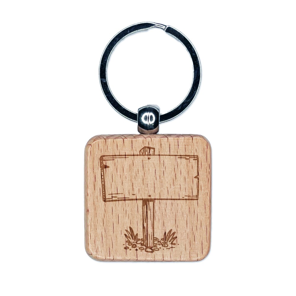 Blank Wooden Sign Post Engraved Wood Square Keychain Tag Charm